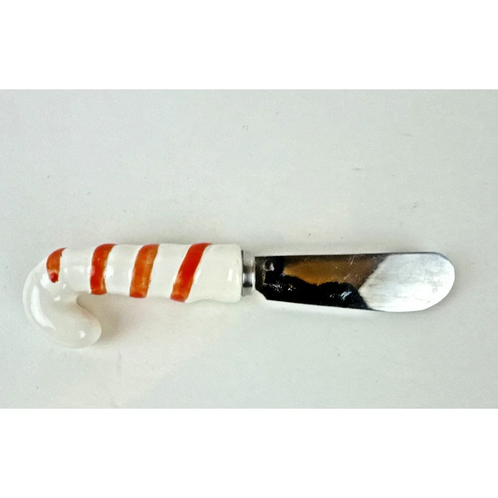 Knobler Stainless Japan Christmas Candy Cane Cheese Spreader Festive Vintage